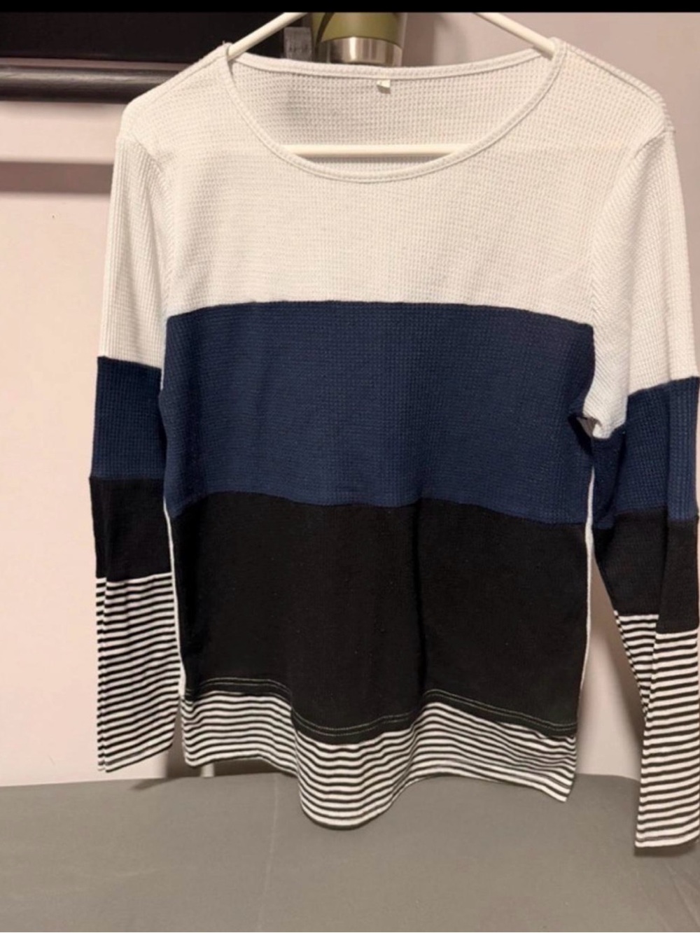 Womens Colorblock Stripe Knit Sweater - White Navy Black -